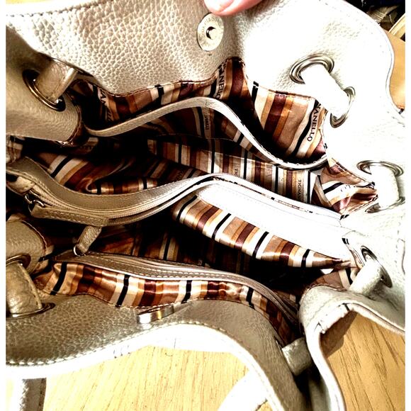 Y2K Pearl SILVER LEATHER TIGNANELLO SHOULDER PURSE HANDBAG Tassels Retro Hobo - Picture 12 of 16